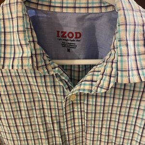 Izod Men’s Button-Down Plaid Shirt in Light Blue and Mint